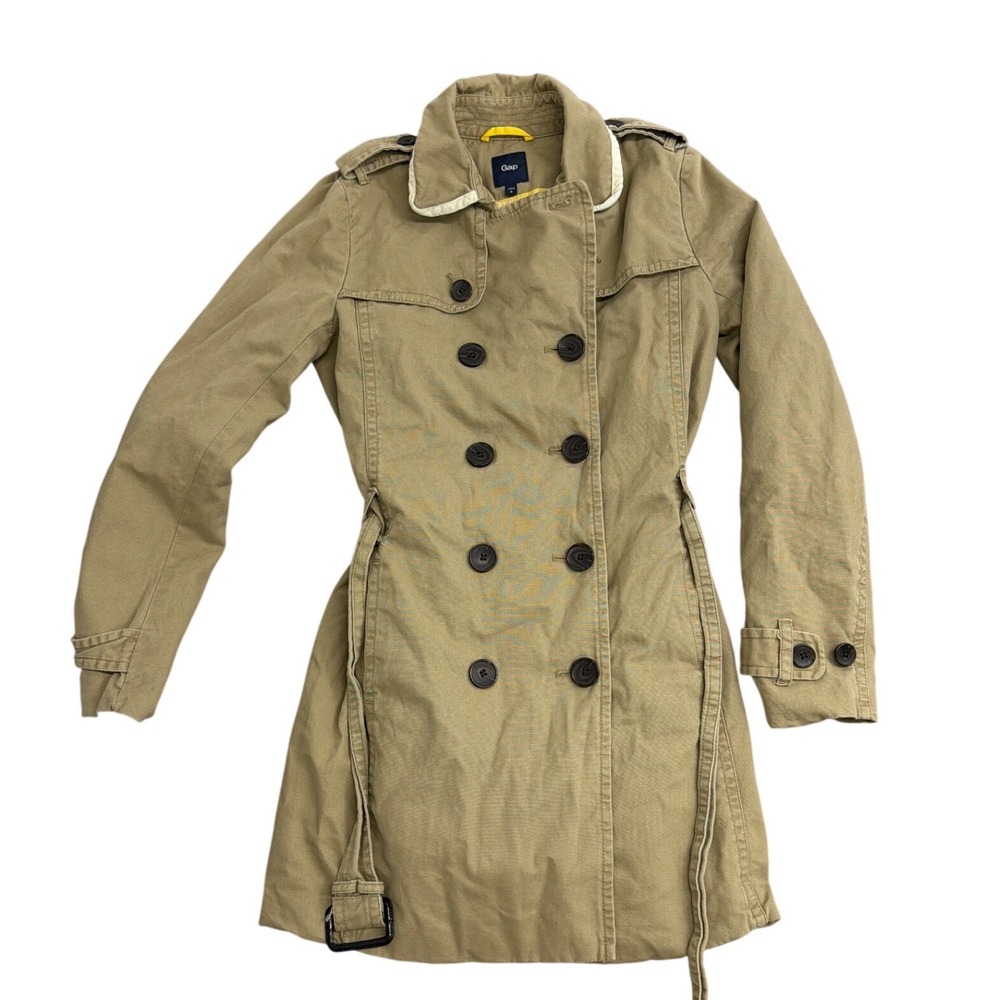 Gap Womens Khaki Tan Double Breasted Trench Coat Jacket Belted Size M